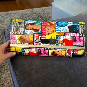 Ladies multi-colored Paris themed clutch/shoulder bag.